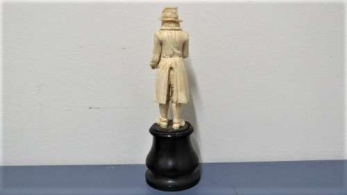 Two Vintage Hand Carved Bone Musician Figurines Mounted on Turned Wood Bases