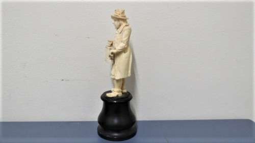 Two Vintage Hand Carved Bone Musician Figurines Mounted on Turned Wood Bases
