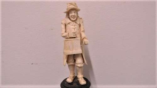 Two Vintage Hand Carved Bone Musician Figurines Mounted on Turned Wood Bases