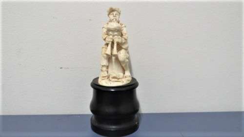 Two Vintage Hand Carved Bone Musician Figurines Mounted on Turned Wood Bases