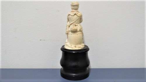 Two Vintage Hand Carved Bone Musician Figurines Mounted on Turned Wood Bases