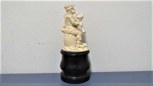 Two Vintage Hand Carved Bone Musician Figurines Mounted on Turned Wood Bases