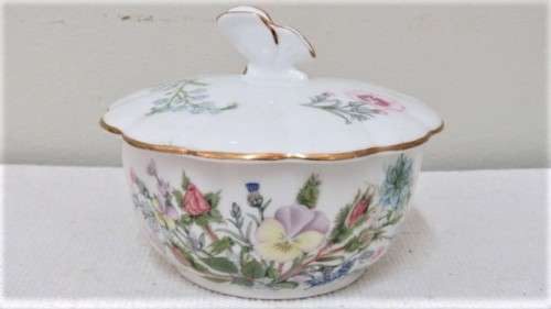 Wonderful Vintage Aynsley `Wild Tudor` Fine Bone China Lidded Powder/Trinket Pot 113 x 55 mm