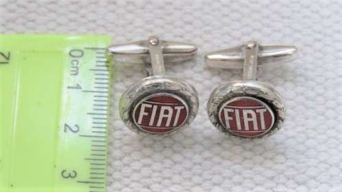 Stunning Vintage Pair of Sterling Silver And Enamel Fiat Cufflinks (12.4 g)
