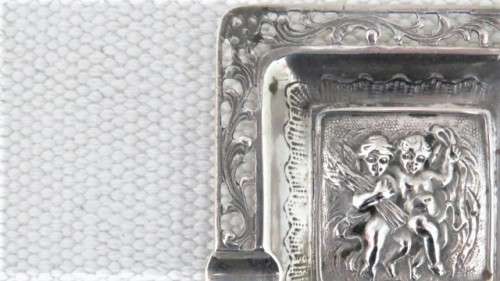 Antique German .800 Silver Square Ashtray Openwork Border Square Cartouche 70 x 70 mm (28 g)