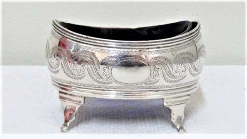 Antique Hallmarked London Elizabeth Morley George III 1811 Silver Salt Pot Blue Glass Inner (63 g)