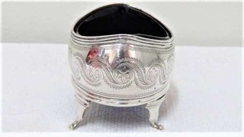Antique Hallmarked London Elizabeth Morley George III 1811 Silver Salt Pot Blue Glass Inner (63 g)