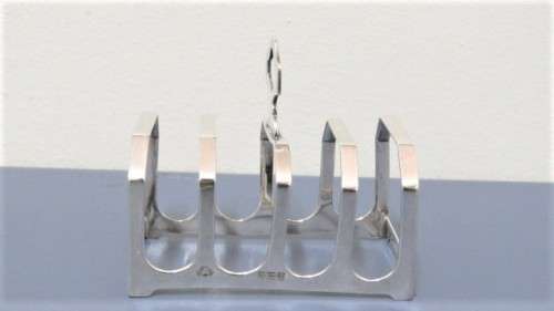 Hallmarked Antique Birmingham Adie Bros Ltd Edward VIII 1936-37 Silver Toast Rack 75 x 40 mm (41 g)
