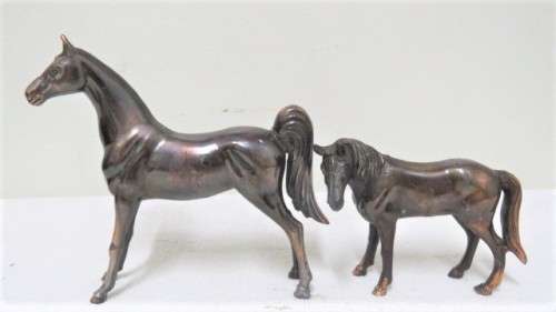 Two Beautiful Vintage Bronze-Glazed Miniature Horse Ornaments