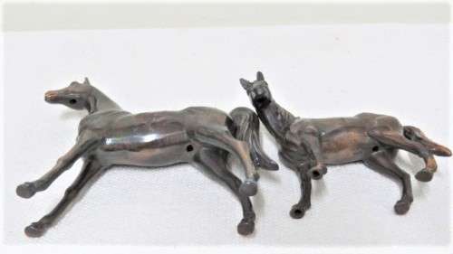 Two Beautiful Vintage Bronze-Glazed Miniature Horse Ornaments