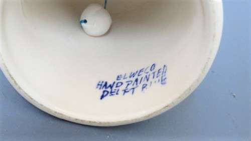 Wonderful Vintage Elweco Hand Painted Delft Blue Small Bell And Ashtray