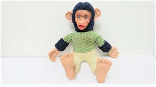 Adorable Vintage Stuffed Toy Chimpanzee Rubber Hands, Feet, Ears And Face L: 48 cm SOLD AS IS