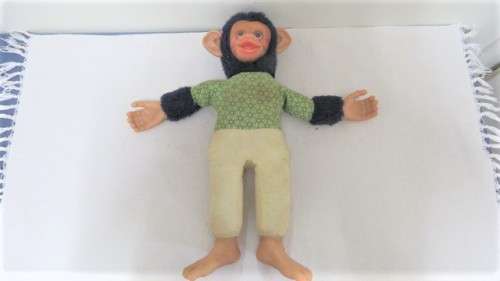 Adorable Vintage Stuffed Toy Chimpanzee Rubber Hands, Feet, Ears And Face L: 48 cm SOLD AS IS