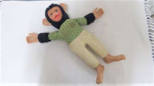 Adorable Vintage Stuffed Toy Chimpanzee Rubber Hands, Feet, Ears And Face L: 48 cm SOLD AS IS