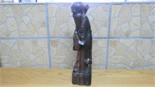 Vintage Rosewood Hand Carved Chinese Immortal God of Prosperity Shou Figurine H: 32 cm SOLD AS IS