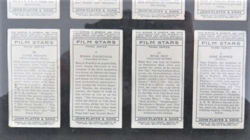 Vintage John Player & Sons 1938 Framed Genuine Cigarette Cards 12 Film Stars 30,5 x 36,5 cm