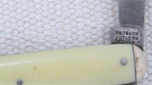 Vintage Rodgers Cutlers `To His Majesty` Two Blade Folding Knife Cream Bone Handle170 mm SOLD AS IS