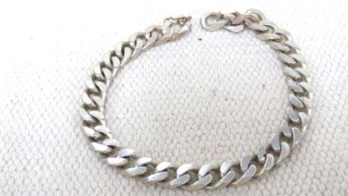 Fabulous Vintage Sterling Silver 925 Unisex 7mm Flat Curb Chain Bracelet L: 100 mm (24.3 g)