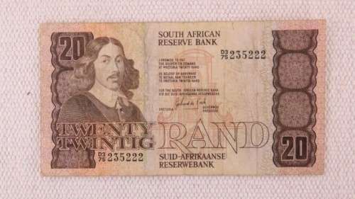 Four South African Bank Notes - R20, R10, R5, R2 Gerhard de Kock & CL Stals Details in Description