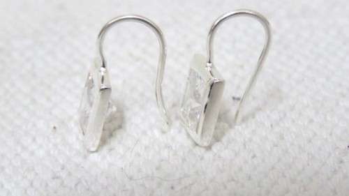 Stunning Vintage Sterling Silver 925 Square Drop Earrings Clear Faceted Stones 10 x 10 mm (3.6 g)