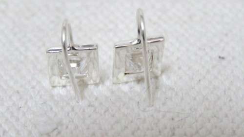 Stunning Vintage Sterling Silver 925 Square Drop Earrings Clear Faceted Stones 10 x 10 mm (3.6 g)