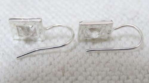 Stunning Vintage Sterling Silver 925 Square Drop Earrings Clear Faceted Stones 10 x 10 mm (3.6 g)