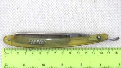 Vintage Bismarck Solingen Cutthroat Straight Razor Original Box Yellow Transparent Handle L: 240 mm