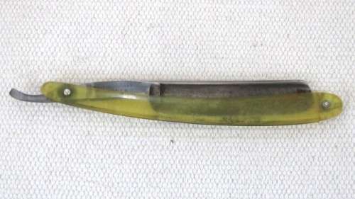 Vintage Bismarck Solingen Cutthroat Straight Razor Original Box Yellow Transparent Handle L: 240 mm