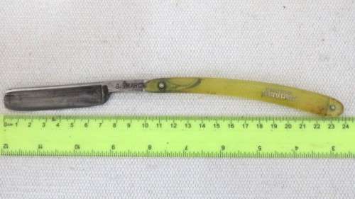 Vintage Bismarck Solingen Cutthroat Straight Razor Original Box Yellow Transparent Handle L: 240 mm