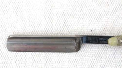 Vintage Boxed Brah & Plumacher Solingen-Weyer Blue Diamond Cutthroat Razor Mother Of Pearl Handle