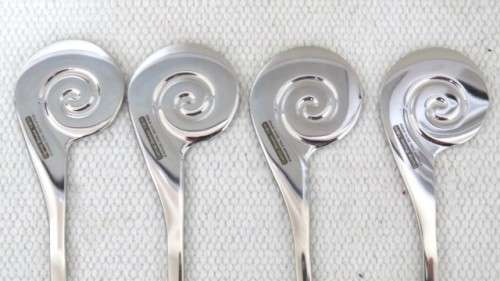 Fabulous Vintage Carrol Boyes (1954-2019) Set of Four 18/8 S/Steel `Coil` Kebab Skewers L: 340 mm