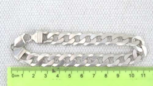 Stunning Vintage Sterling Silver Chunky `Italy` Men`s 11 mm Curb Chain Bracelet L: 113 mm (31.3 g)