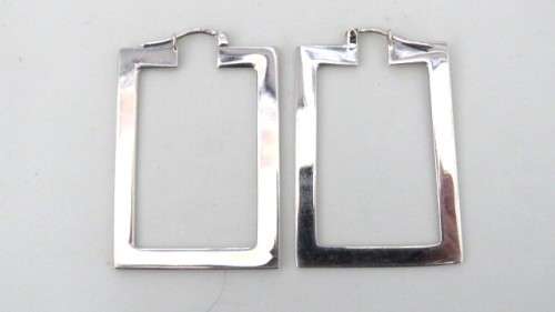 Fabulous Vintage Sterling Silver 925 3.5 mm Rectangle Dangle Earrings 41 x 28 mm (7.5 g)
