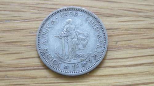 Union of South Africa Silver (.500) 1958 One Shilling Coin (5.6 g)