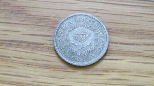 Union of South Africa Silver (.500) 1960 Sixpence Coin (2.8 g)