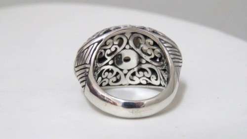 Vintage Sterling Silver 925 Chunky Ring Amber Colour Faceted Stone Scroll Decoration Size M (11.9 g)
