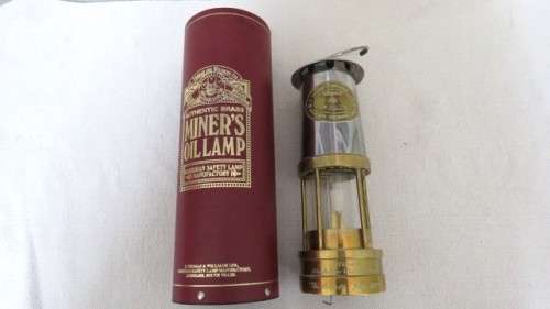 Superb Vintage E. Thomas & Williams Ltd Authentic Brass/Stainless Steel Miner`s Oil Lamp In Holder