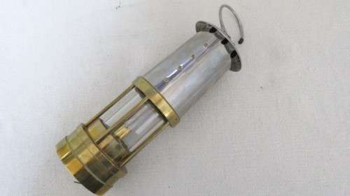 Superb Vintage E. Thomas & Williams Ltd Authentic Brass/Stainless Steel Miner`s Oil Lamp In Holder