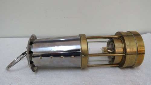 Superb Vintage E. Thomas & Williams Ltd Authentic Brass/Stainless Steel Miner`s Oil Lamp In Holder
