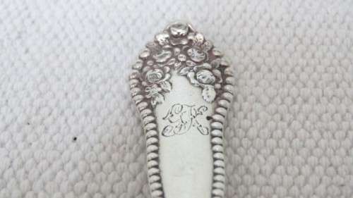 Antique H/Marked Gorham Lancaster Monogrammed Sterling Silver Spoon Embossed Rose Decoration (22 g)