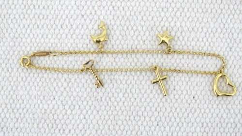 Gorgeous Vintage Sterling Silver 925 & 9ct Gold Bonded Dainty Charm Bracelet Five Charms (2.4 g)