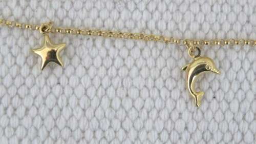 Gorgeous Vintage Sterling Silver 925 & 9ct Gold Bonded Dainty Charm Bracelet Five Charms (2.4 g)