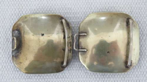 Beautiful Antique Japanese Satsuma Hand Painted Porcelain Enamel Belt Buckle (Two Parts) 5 x 5 cm