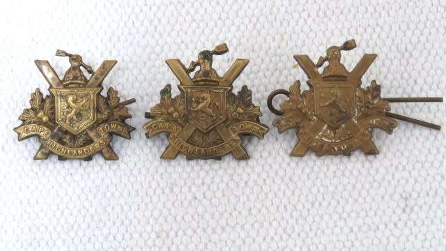 Three Cape Town Highlanders Bronze Collar Badges Lugs Intact 30 x 30 mm