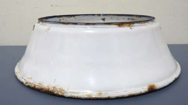 Antique White Enamel Spit Bowl (Spittoon) With Blue Trim 230 x 75 mm SOLD AS IS