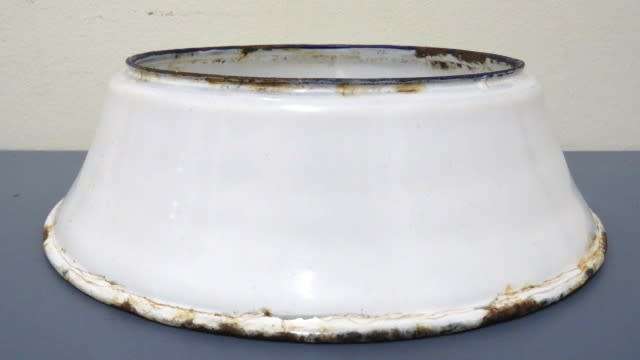 Antique White Enamel Spit Bowl (Spittoon) With Blue Trim 230 x 75 mm SOLD AS IS