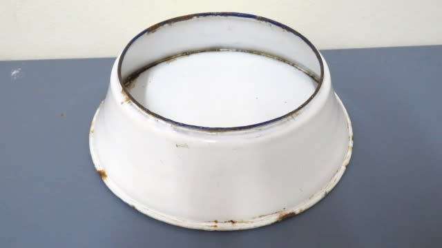 Antique White Enamel Spit Bowl (Spittoon) With Blue Trim 230 x 75 mm SOLD AS IS