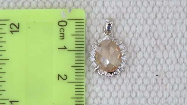 Superb Vintage Sterling Silver 925 Classic Cut Peach Stone/Clear Stone Oval Pendant 12 x 14 mm 1.8 g