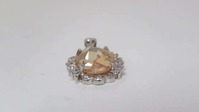 Superb Vintage Sterling Silver 925 Classic Cut Peach Stone/Clear Stone Oval Pendant 12 x 14 mm 1.8 g