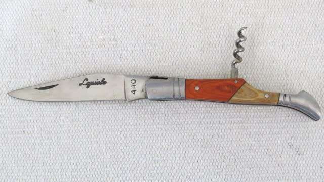 Fabulous Vintage `Laguiole 440` Folding Knife With Corkscrew & Two Tone Wood Handle L: 220 mm